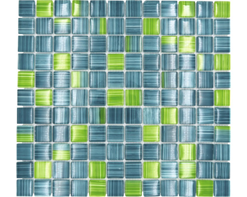Mozaic piscină sticlă XCM 8250 mix verde30,2x32,7 cm Placă de mozaic cu pietre pătrate lucioase