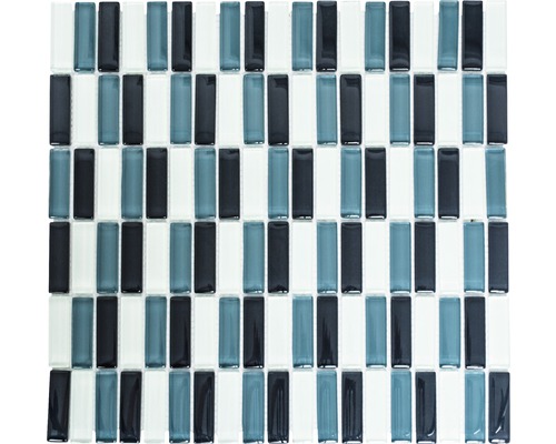 Mozaic piscină sticlă XCM S828 alb-gri-negru 32,2x31 cm Placă de mozaic cu pietre de sticlă alungite, dreptunghiulare