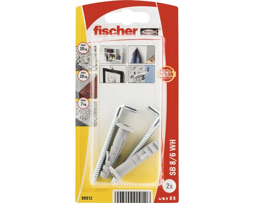 Dibluri plastic cu cârlig Fischer SB 8x40 mm, 2 bucăți-0