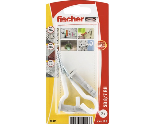 Dibluri plastic cu cârlig rotund alb Fischer SB 8x40 mm, 2 bucăți