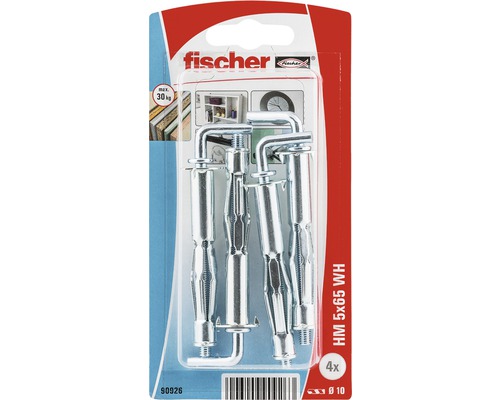 Ancore metalice cu cârlig Fischer HM Ø10x65 mm, filet metric M5, 4 bucăți, pentru perete fals Ancore metalice cu cârlig Fischer HM Ø10x65 mm, filet metric M5, 4 bucăți, pentru perete fals