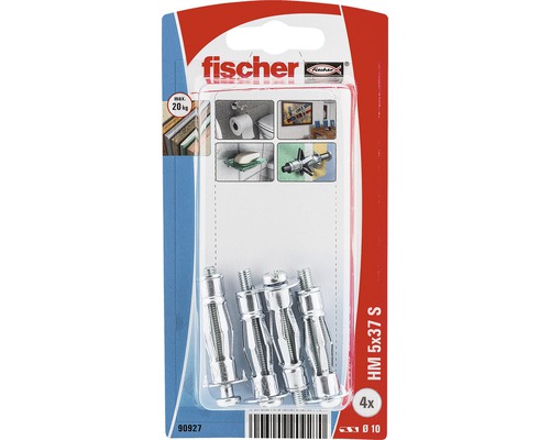 Ancore metalice cu șurub Fischer HM Ø10x37 mm, filet metric M5, 4 bucăți, pentru perete fals