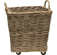 Coș de rufe împletit din ratan cu roți și mânere