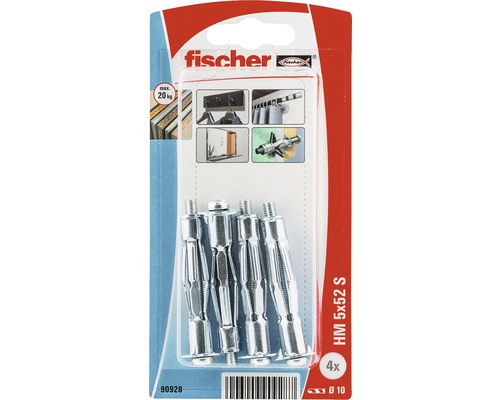 Ancore metalice cu șurub Fischer HM Ø10x52 mm, filet metric M5, 4 bucăți, pentru perete fals