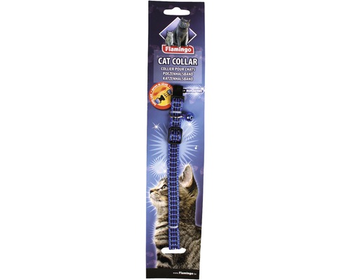 Zgardă pentru pisici cu clopoțel și detalii reflectorizante în ambalaj