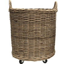 Coș rotund din răchită cu mânere și role