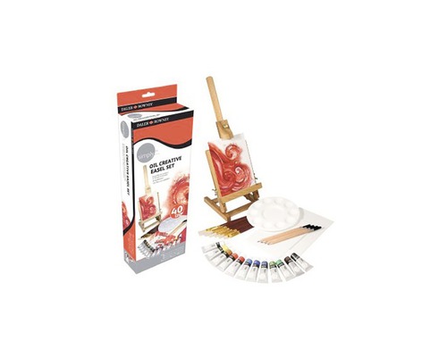 Set creativ de vopsele de ulei cu șevalet, culori, pensule și accesorii