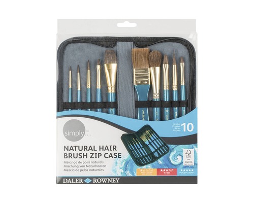Set pensule Daler Rowney cu pensule din păr natural și etui cu fermoar