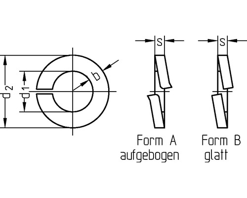 Desen al unei șaibe elastice cu dimensiuni și forme