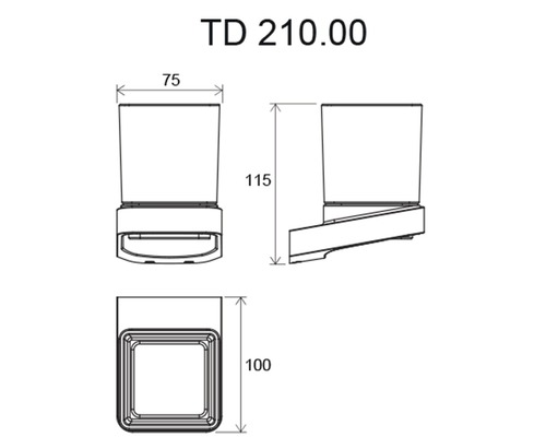 Desen tehnic al unui suport pentru pahar de periuțe de dinți cu indicații de dimensiuni