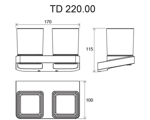 Desen tehnic al unui suport dublu pentru periuțe de dinți cu dimensiuni