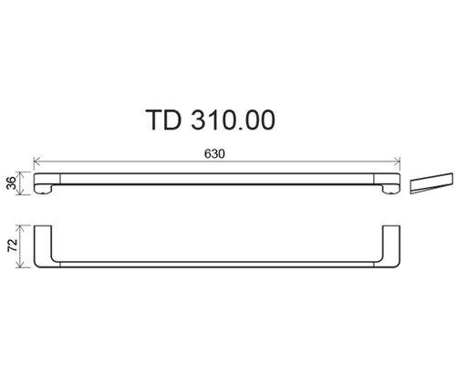 Desen tehnic al unui suport pentru prosop cu dimensiunile 630, 36 și 72 milimetri