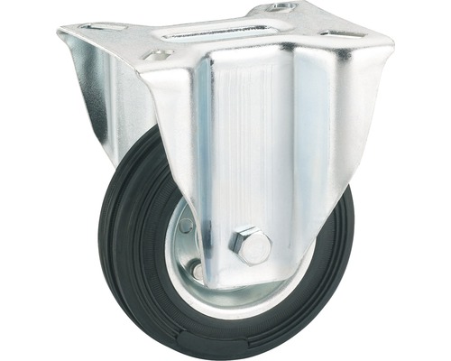 Roată metalică & cauciuc plin Tarrox Ø125mm, placă fixare 105x85 mm, cu rulment Roată pivotantă cu carcasă din oțel și roată din cauciuc