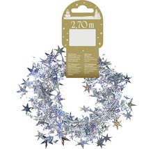 Guirlandă argintie de stele din țesătură metalică, cu o lungime de 2,70 metri, pentru decorare