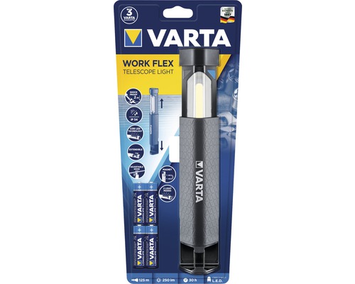 Lanternă telescopică Varta Work Flex în ambalaj cu baterii