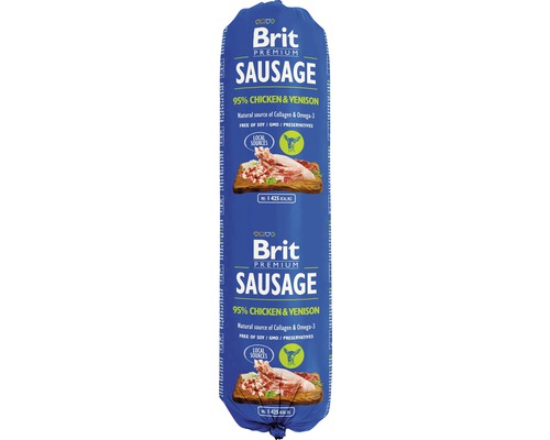 Salam pentru câini Brit Premium by Nature cu pui și vânat 800 g Cârnat Brit Premium cu 95% carne de pui și vânat