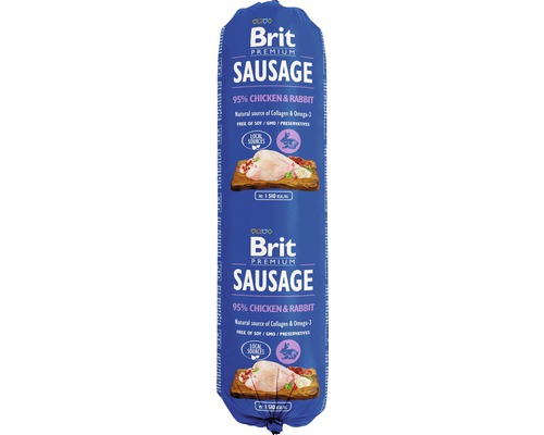 Salam pentru câini Brit Premium by Nature cu pui și iepure 800 g Cârnat Brit Premium cu 95% pui și iepure