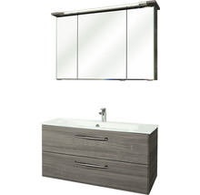 Set mobilier baie pelipal Kumba 107, incl. bază lavoar, lavoar sticlă, dulap cu oglindă și iluminare LED, grafit-thumb-0