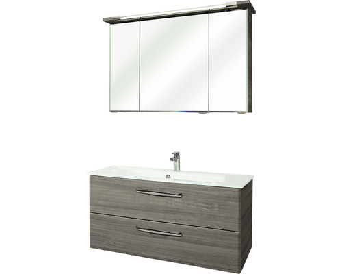 Set mobilier baie pelipal Kumba 107, incl. bază lavoar, lavoar sticlă, dulap cu oglindă și iluminare LED, grafit-0