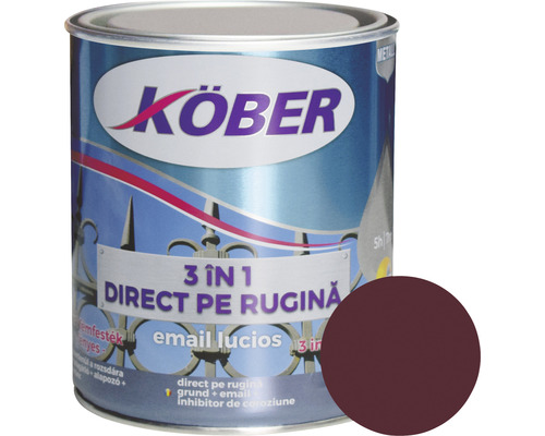 Email lucios anticoroziv Köber 3 în 1 Direct pe rugină roșu vin RAL 3005 0,75 l