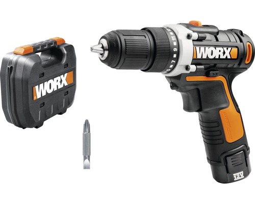 Șurubelniță cu acumulator cu burghiu, cutie de transport și logo Worx