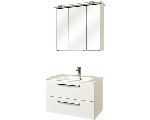 Set mobilier baie pelipal Kumba 77, incl. bază lavoar, lavoar și oglindă cu iluminare, alb