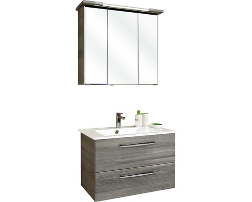 Set mobilier baie Kumba 170x77x50 cm, incl. bază lavoar, lavoar, dulap cu oglindă și iluminare LED, grafit