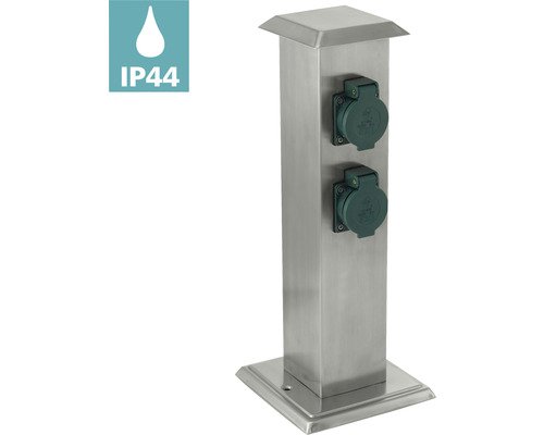 Priză de grădină din oțel inoxidabil cu două prize și grad de protecție IP44