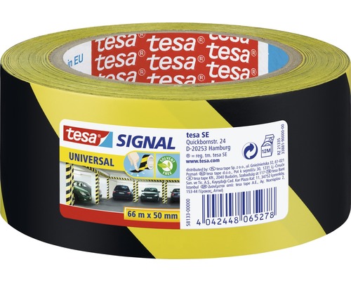 Bandă de marcare tesa® Signal galben/negru 66 m x 50 mm Bandă de marcare de avertizare universală Tesa Signal 66 m x 50 mm