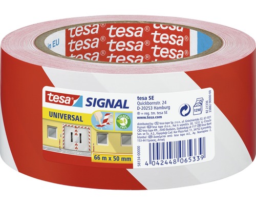 Bandă de marcare tesa® Signal alb/roșu 66 m x 50 mm Bandă de marcare de avertizare universală Tesa Signal, 66 metri pe 50 milimetri