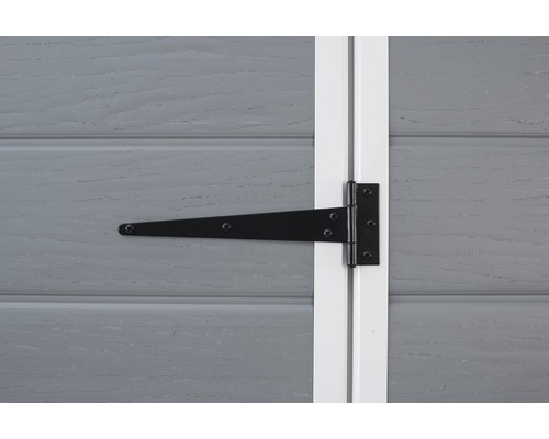 Balama neagră în T fixată pe o ușă de lemn gri