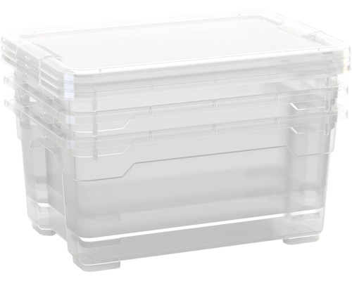 Cutii depozitare plastic cu capac Dirk XS 12L 370x255x170 mm transparente, pachet 4 bucăți-0