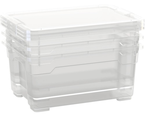 Cutii depozitare plastic cu capac Dirk XS 12L 370x255x170 mm transparente, pachet 4 bucăți