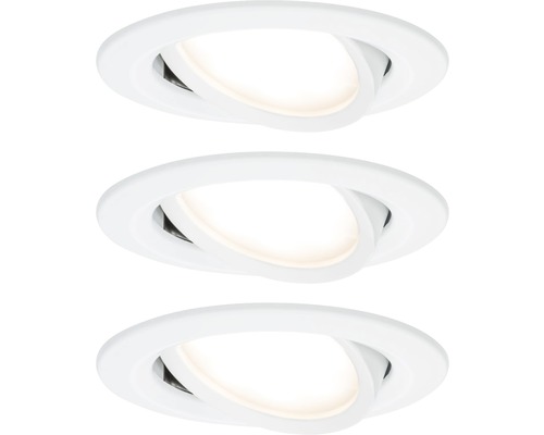 Spoturi LED încastrate Nova 6,5W Ø84 mm, module becuri LED Coin cu 3 trepte de instensitate incluse, alb mat, pachet 3 bucăți