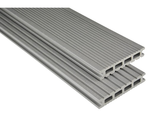 Profil WPC Konsta pentru terasă gri mat 26x145x1000 mm Detalii ale două scânduri de terasă din WPC