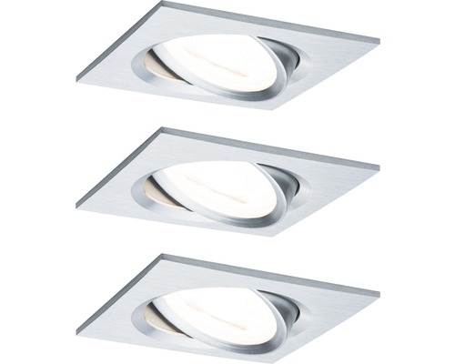 Spoturi LED încastrate Nova 6,5W 84x84 mm, module becuri LED Coin cu 3 trepte de instensitate incluse, nuanță aluminiu, pachet 3 bucăți