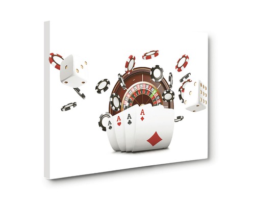 Tablou canvas cu cărți de joc, ruletă, zaruri și jetoane