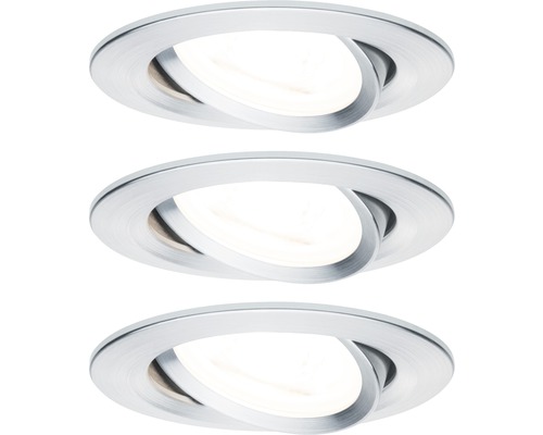 Spoturi LED încastrate Nova GU10 6,5W Ø84 mm, becuri LED incluse, nuanță aluminiu, pachet 3 bucăți