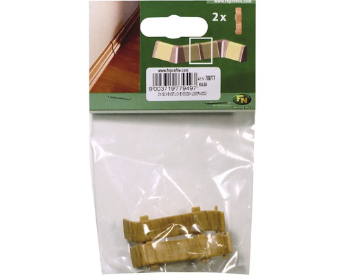 Două piese de racord din lemn într-un ambalaj din plastic