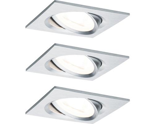 Spoturi LED încastrate Nova GU10 6,5W 84x84 mm, becuri LED incluse, nuanță aluminiu, pachet 3 bucăți