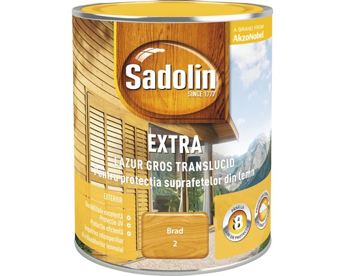 Lazură pentru lemn Sadolin Extra brad 0,75 l Lazură groasă translucidă Sadolin Extra, culoarea Brad 2, pentru exterior