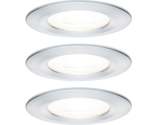 Spoturi LED încastrate Nova GU10 6,5W IP44, Ø78 mm, becuri LED incluse, nuanță aluminiu, pachet 3 bucăți