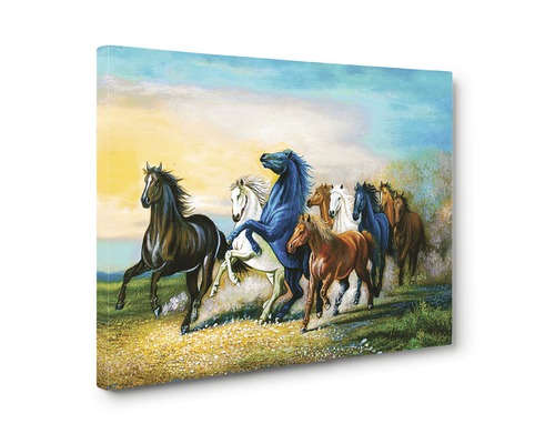 Pictură cu o turmă de cai pe pânză