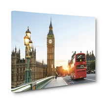 Tablou pe pânză cu vedere spre Londra, cu Big Ben și un autobuz roșu cu etaj