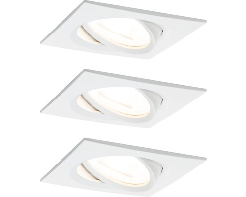 Spoturi LED încastrate Nova GU10 6,5W 84x84 mm, becuri LED cu 3 trepte de instensitate incluse, alb mat, pachet 3 bucăți