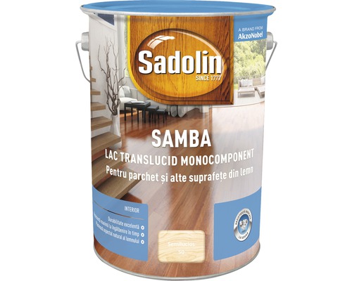 Lac pentru parchet Sadolin Samba semilucios 5 l Cutie de lac Sadolin Samba pentru parchet și suprafețe din lemn