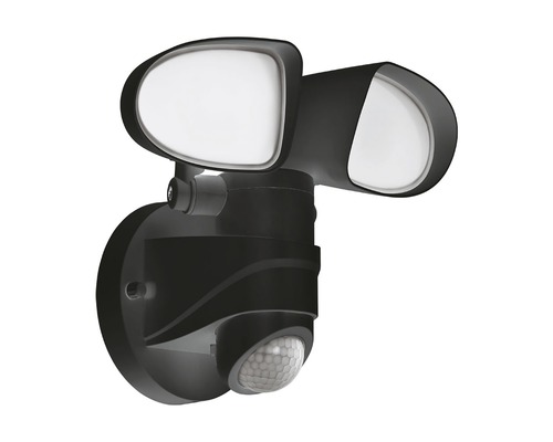 Aplică LED exterior Pagino 2x6W 1800 lumeni, senzor de mișcare, plastic negru Reflector LED negru de exterior cu senzor de mișcare pentru montare pe perete