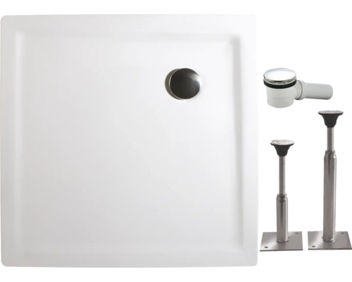 Cădiță duș pătrată Schulte, 100x100 cm, compozit alb, incl. picioare și sifon scurgere