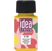 Vopsea galbenă pentru textile Idee într-o sticlă de sticlă cu capac negru