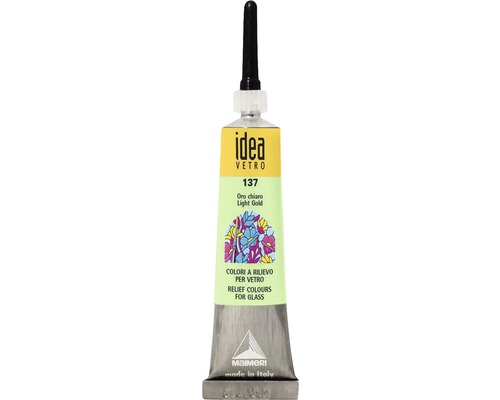 Pastă contur pictură sticlă Idea light gold 20 ml Maimeri Idea Vetro vopsea de relief, nuanța auriu deschis, în tub